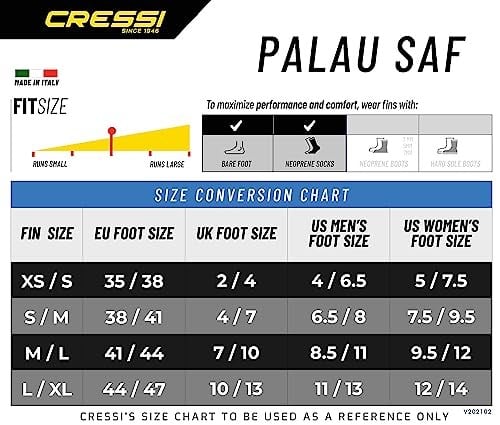 Cressi Palau Saf Fins yüzme ve şnorkel için ayarlanabilir kısa palet - Seçenekler: M/L-41/44, L-XL