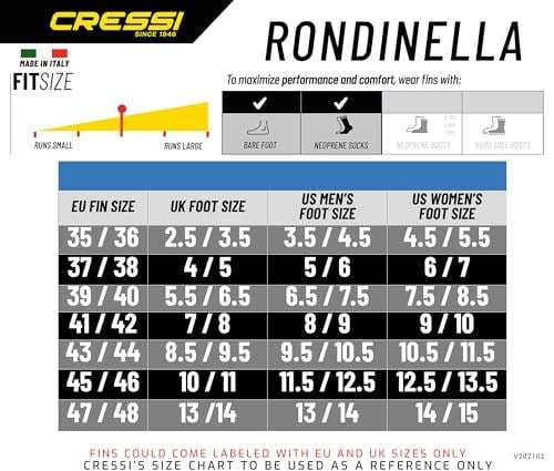 Cressi Rondinella Palet Mükemmel Ayak Uyumu, Dengeli Palet Palaları ile Yüzmeyi Kolaylaştırır Palet - Seçenekler: NO:33-34, NO:37-38, NO:41-42, NO:45-46, NO:47-48, NO:35-36...