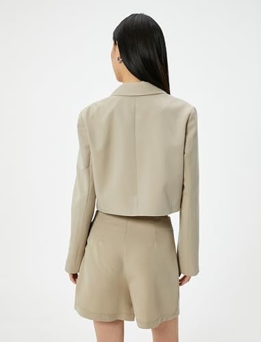 Crop Blazer Ceket Düğmeli Dikiş Detaylı Cepli Modal Karışımlı