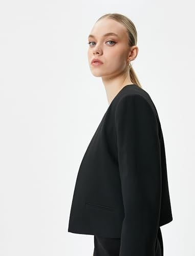 Crop Blazer Ceket Yakasız Cepli