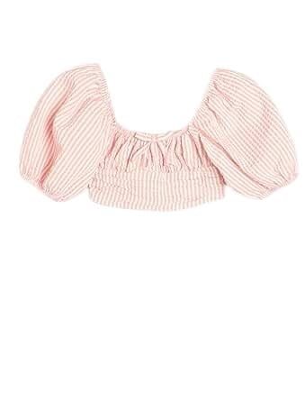 Crop Bluz Balon Kollu Büzgü Detaylı