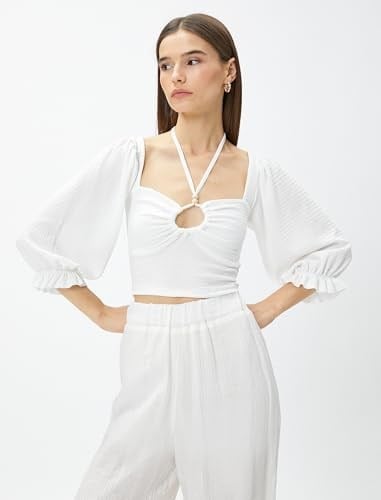 Crop Bluz Gipeli Balon Kol Yaka Detaylı
