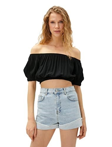 Crop Bluz Omzu Açık Lastikli