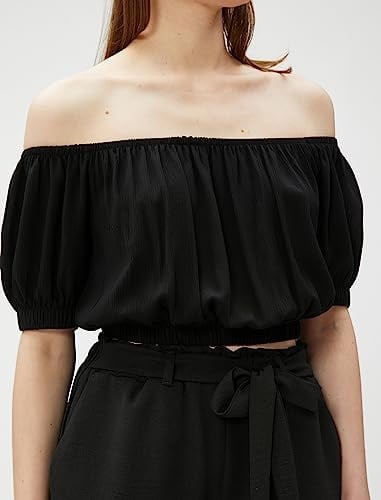 Crop Bluz Omzu Açık Lastikli