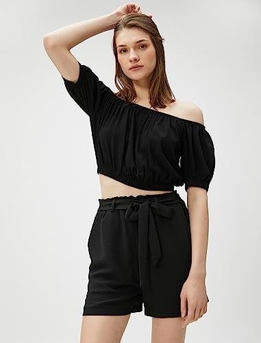 Crop Bluz Omzu Açık Lastikli