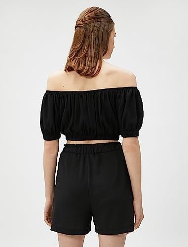 Crop Bluz Omzu Açık Lastikli