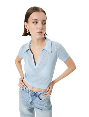 Crop File Tişört Polo Yaka Kısa Kollu