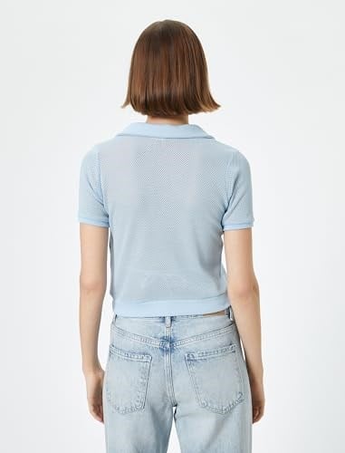 Crop File Tişört Polo Yaka Kısa Kollu