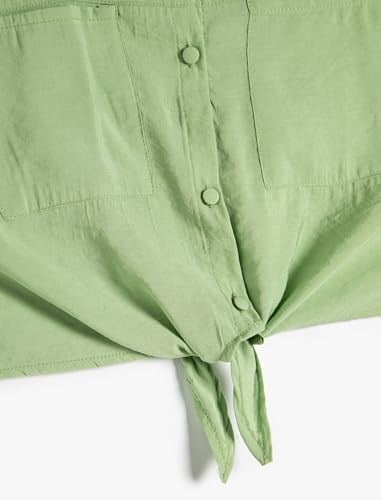 Crop Gömlek Önden Bağlama Detaylı Kısa Kollu Cepli Modal Kumaş