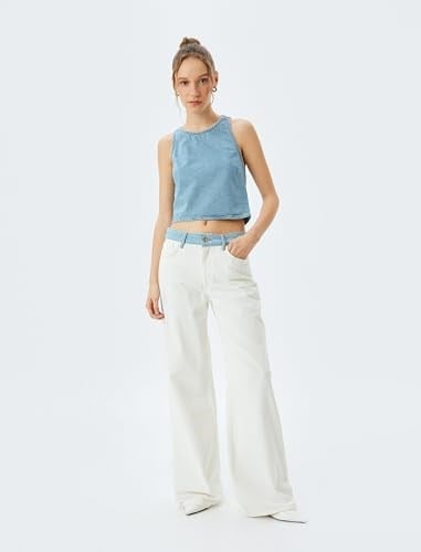 Crop Kolsuz Sırt Detaylı Bisiklet Yaka Denim Atlet