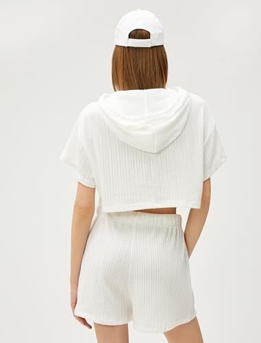 Crop Oversize Sweatshirt Kapüşonlu Kısa Kollu