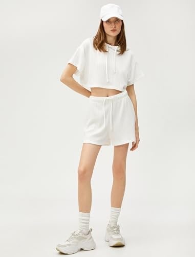 Crop Oversize Sweatshirt Kapüşonlu Kısa Kollu