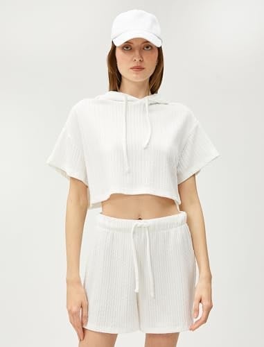 Crop Oversize Sweatshirt Kapüşonlu Kısa Kollu
