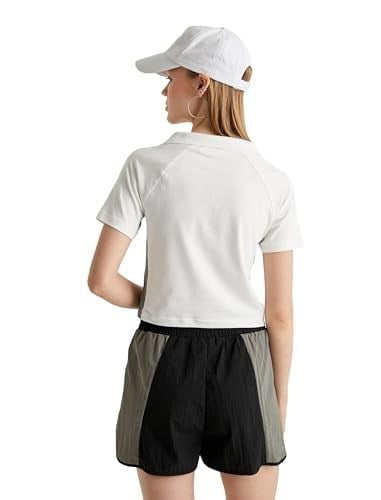 Crop Polo Tişört V Yaka Kısa Kollu Slim Fit