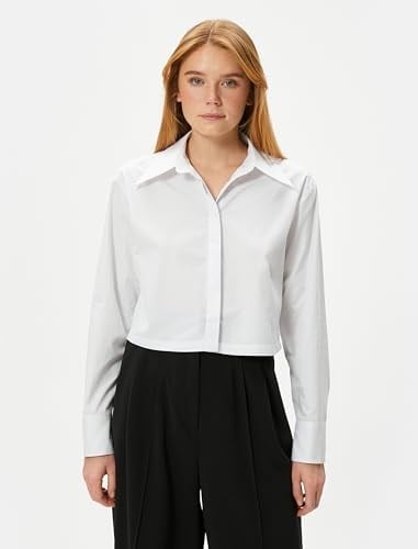 Crop Poplin Gömlek Uzun Kollu Manşet Yaka Pamuklu