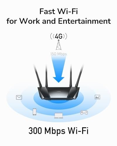 Cudy LT400 N300 WiFi 4G Lte Modem Router, Sim Kartlı, Yüksek Kazançlı Antenler, Fdd, Ddns, Vpn, Cloudflare, Tak ve Çalıştır