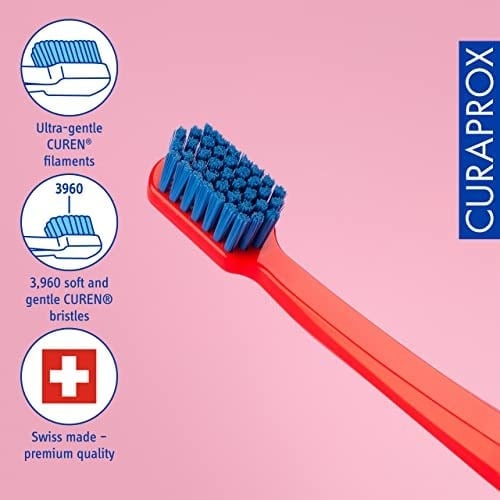 Curaprox CS 3960 süper yumuşak diş fırçası – yetişkin diş eti ve diş bakımı | Süper yumuşak Curen® filamentler nazik temizlik için | çeşitli renkler, tekli paket