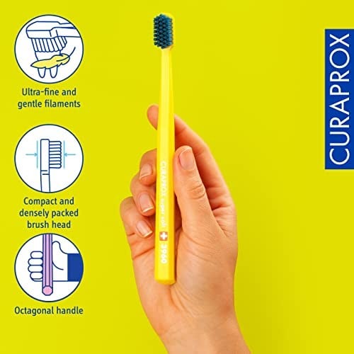 Curaprox CS 3960 süper yumuşak diş fırçası – yetişkin diş eti ve diş bakımı | Süper yumuşak Curen® filamentler nazik temizlik için | çeşitli renkler, tekli paket