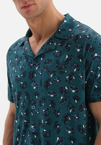 Dagi Erkek Gömlek Yaka Desenli Üst Örme Pijama Takımı, Modal, Örme