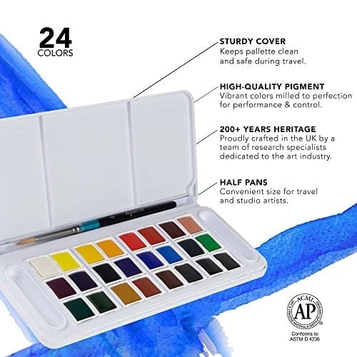 Daler Rowney Aquafine Sulu Boya Seyahat Seti, 24 Yarım Kap