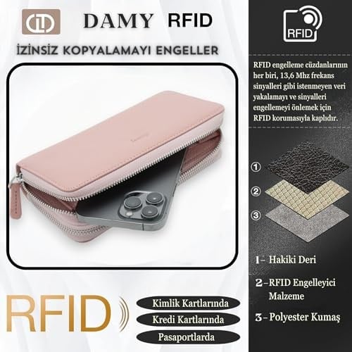 Damy Deri Cüzdan, Kadın Küçük RFID Kartlık, Fermuarlı, Erkek Mekanizmalı İnce, Mıknatıslı, Spor, Kartvizitlik, Mini Kredi Kartlık 826 (Pudra)