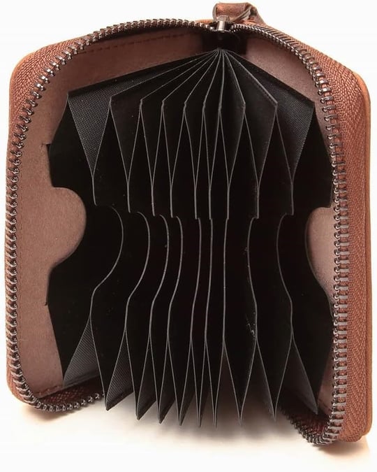 Damy Hakiki Deri RFID Korumalı Akordiyon Kartlık 416 - Taba
