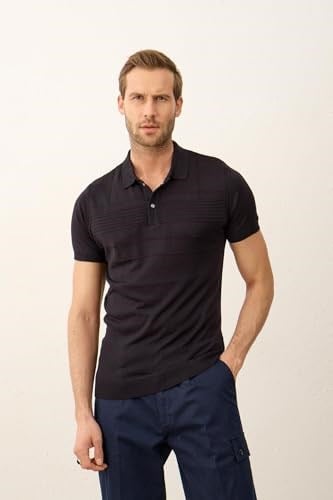 Danger Erkek Çizgi Desenli Slim-fit Kalıp Polo Yaka Yazlık Triko T-shirt - 5003DNGR