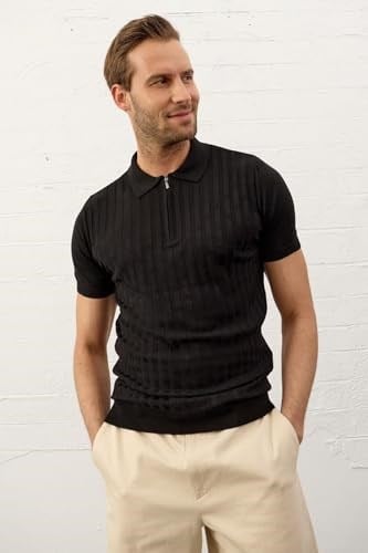 Danger Erkek Fermuarlı Slim-fit Kalıp Polo Yaka Ince Triko T-shirt - 5011DNGR