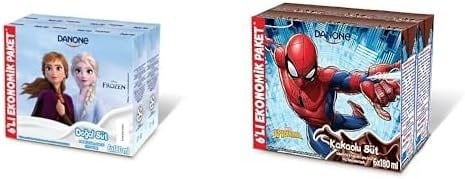 Danone Disney Kakaolu Süt (6 x 180 ml) ve Danone Disney Karakterli Sade Süt (6 x 180 ml)