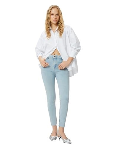 Dar Kesim Yüksek Bel Kot Pantolon Esnek Cepli Pamuklu - Carmen Skinny Jeans