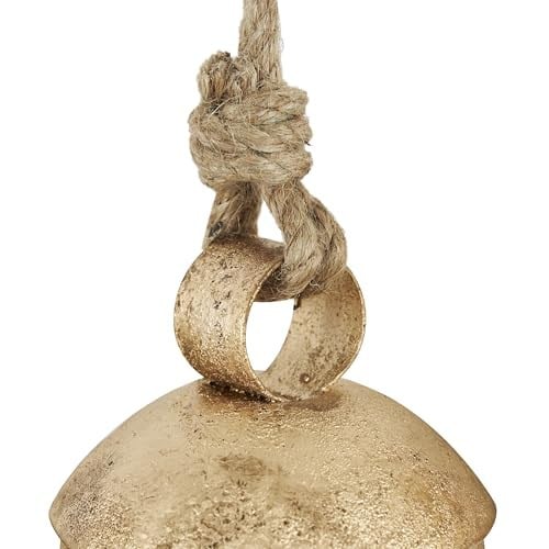 Deco 79 Dekoratif metal inek çanı, Tibet esintili, meditasyon, asmak için jüt halatlı, 3 adet, 25,4 cm, 20,3 cm, 15,2 cm yüksekliğinde, altın rengi