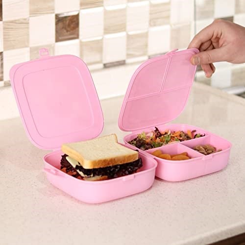 DECOBELLA 81140 Çift Kapaklı Beslenme Kabı, 14,5 x 15 x 9,5 cm, Asorti