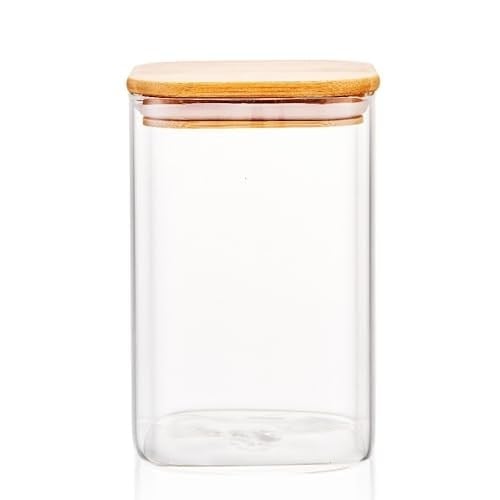 Deconox 1100ml Sızdırmaz Vakumlu Bambu Kapaklı Borosilikat Cam Kavanoz – Hava Geçirmez & Dayanıklı Gıda Saklama Kabı (10cm x 17cm)