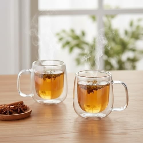 Deconox 2li Çift Cidarlı Cam Fincan Seti - 100 ml Isıya Dayanıklı Espresso ve Türk Kahvesi Bardağı - El Yakmayan Modern Sunum (2 Adet)