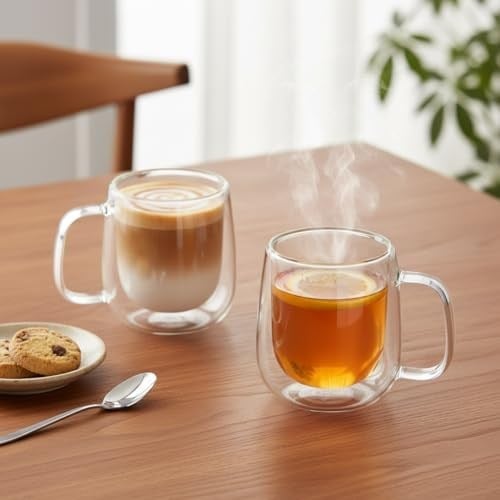 Deconox 2li Çift Cidarlı Cam Fincan Seti - 100 ml Isıya Dayanıklı Espresso ve Türk Kahvesi Bardağı - El Yakmayan Modern Sunum (2 Adet)