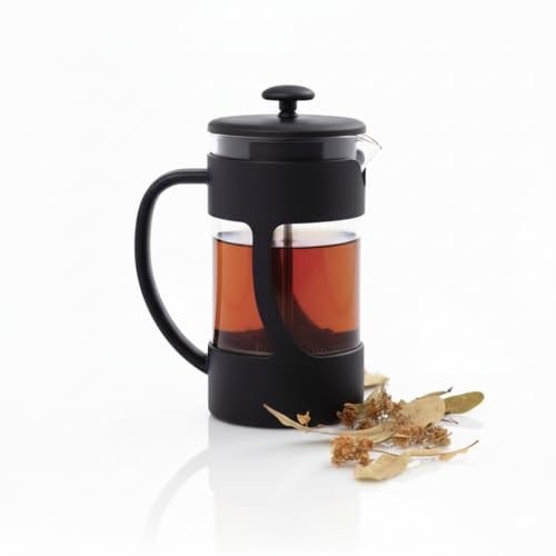 Deconox 350 ml French Press Filtre Kahve ve Bitki Çayı Demleme Kupası | Metal Filtreli, Isıya Dayanıklı, Portatif Siyah Demlik| İÇ HAZNE SERT KRİSTAL MİKADANDIR CAM DEĞİLDİR