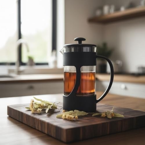 Deconox 350 ml French Press Filtre Kahve ve Bitki Çayı Demleme Kupası | Metal Filtreli, Isıya Dayanıklı, Portatif Siyah Demlik| İÇ HAZNE SERT KRİSTAL MİKADANDIR CAM DEĞİLDİR