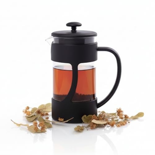 Deconox 350 ml French Press Filtre Kahve ve Bitki Çayı Demleme Kupası | Metal Filtreli, Isıya Dayanıklı, Portatif Siyah Demlik| İÇ HAZNE SERT KRİSTAL MİKADANDIR CAM DEĞİLDİR