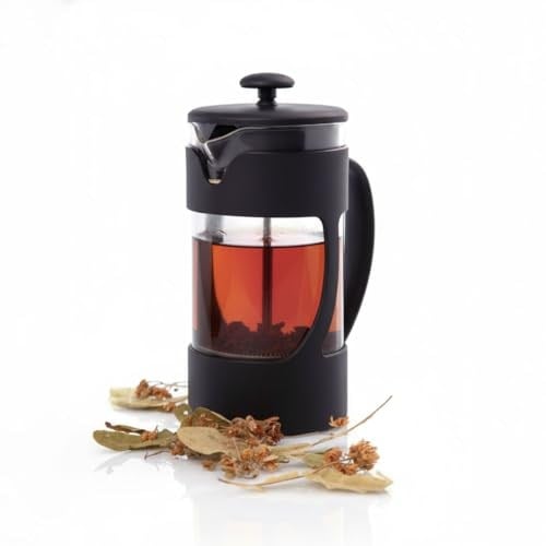 Deconox 350 ml French Press Filtre Kahve ve Bitki Çayı Demleme Kupası | Metal Filtreli, Isıya Dayanıklı, Portatif Siyah Demlik| İÇ HAZNE SERT KRİSTAL MİKADANDIR CAM DEĞİLDİR
