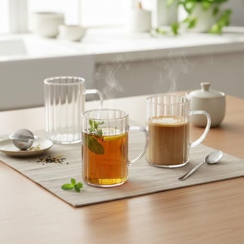 Deconox 3lü Borosilikat Cam Kupa Seti - 300 ml Isıya Dayanıklı İnce ve Hafif Çay/Kahve Bardağı - Kurşunsuz Ekolojik (3 Adet)