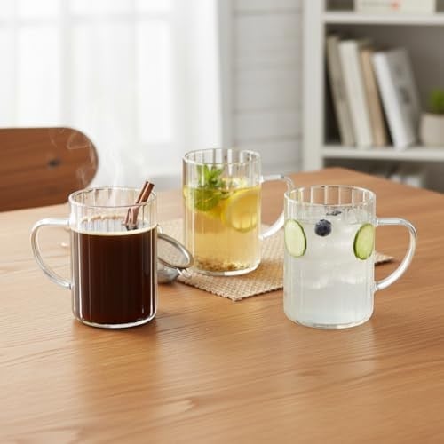 Deconox 3lü Borosilikat Cam Kupa Seti - 300 ml Isıya Dayanıklı İnce ve Hafif Çay/Kahve Bardağı - Kurşunsuz Ekolojik (3 Adet)