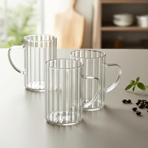 Deconox 3lü Borosilikat Cam Kupa Seti - 300 ml Isıya Dayanıklı İnce ve Hafif Çay/Kahve Bardağı - Kurşunsuz Ekolojik (3 Adet)