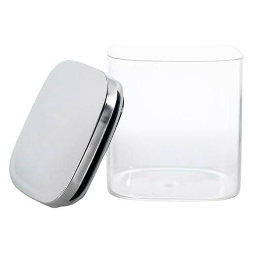 Deconox 450 ml Metal Kapaklı Borosilikat Cam Kavanoz, Silikon Contalı Kuru Gıda Saklama Kabı, Kahve Çay Baharat Kuruyemiş İçin Şeffaf Cam Erzak Kabı, 10 x 10 x 10 cm, 1 Adet