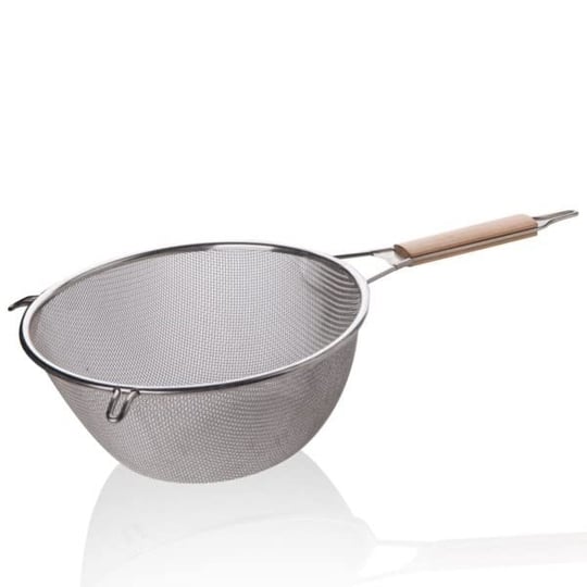 Deconox Ahşap Saplı Paslanmaz Çelik Süzgeç, Büyük Boy Metal Süzgeç 24 * 10 Cm - Estetik ve Dayanıklı: Ahşap Saplı Paslanmaz Çelik Süzgeç - Büyük Boy Metal Süzgeç