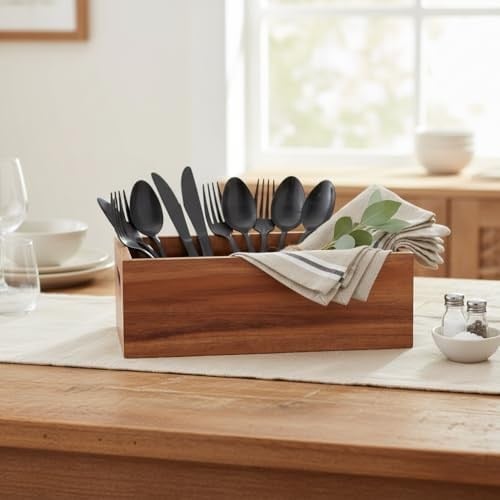 Deconox Akasya Ağacı Ekmeklik & Çok Amaçlı Organizer Kutu – 25x14x8 cm El Yapımı Doğal Ahşap Servis Tepsisi | Mutfak, Banyo, Ofis ve Ev Düzenleyici Kutu | Kulplu Dekoratif Ahşap Kutu