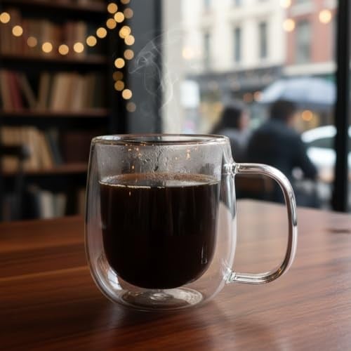 Deconox Çift Cidarlı (Double Wall) Kulplu Cam Kupa - 250 ml Isıya Dayanıklı Borosilikat Çay ve Kahve Kupası - El Yakmayan Modern Tasarım Mug