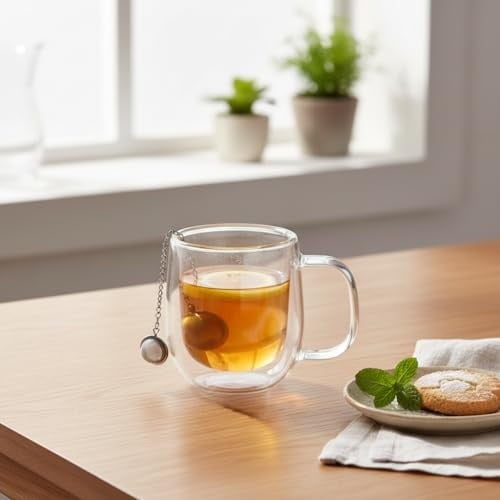 Deconox Çift Cidarlı (Double Wall) Kulplu Cam Kupa - 250 ml Isıya Dayanıklı Borosilikat Çay ve Kahve Kupası - El Yakmayan Modern Tasarım Mug