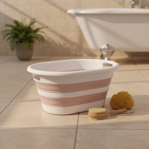 Deconox Katlanabilir Çamaşır Sepeti 27 Litre, Katlanabilir Sepet, Plastik Çamaşır Sepeti, Katlanabilir Çamaşır Selesi | 27 Litrelik Hacmiyle İdeal Depolama Çözümü! (Gri-Pembe) (PEMBE)