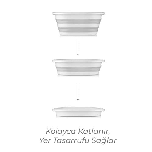 Deconox Katlanabilir Çamaşır Sepeti Gri Mega Boy 38’lt Silikon Akordiyon Sepet, Katlanabilir Çamaşır Sepeti Gri Mega Boy 38’lt Silikon Akordiyon Sepet