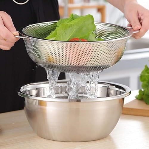 Deconox Paslanmaz Çelik 22cm Çift Kulplu Sepet Süzgeç, Salata Süzgeci Meyve Süzgeci, Makarna Süzgec - Paslanmaz Çelik Çift Kulplu 22cm Sepet